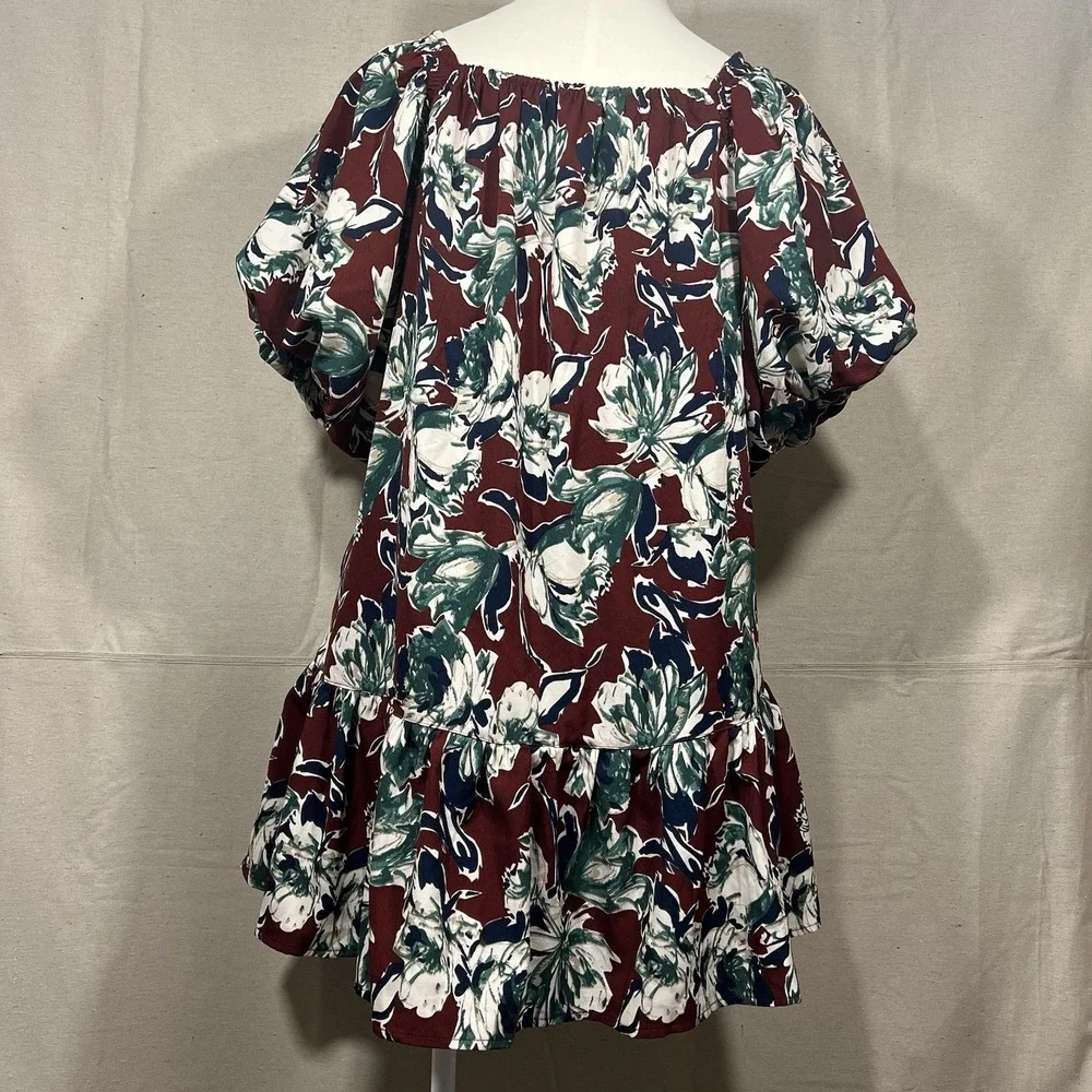ee:some Boho Floral Babydoll Dress w/ Pockets Ruffle‎ Hem Puff Sleeves Size L